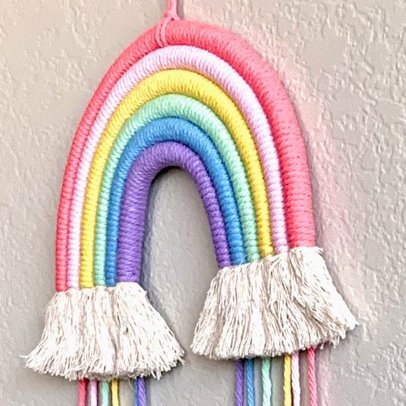 Woven Tasseled Pastel Rainbow Wall Hanging Baby Nursery Children's Room Decor - Picture 3 of 7